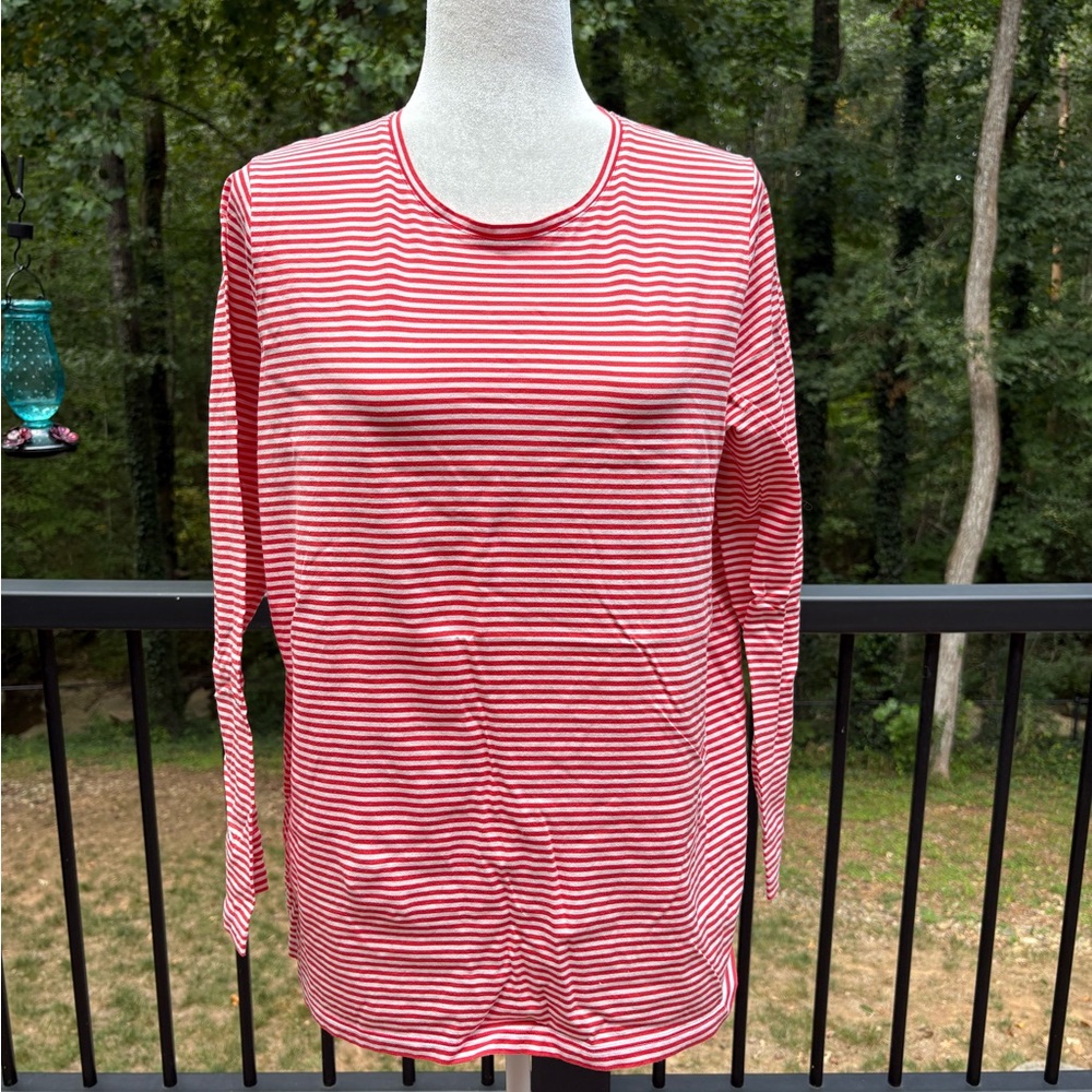 ANN MASHBURN Red and White Striped Long Sleeve Tee